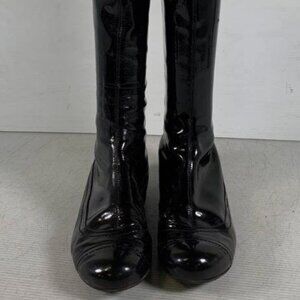 EUC Lanvan Vintage Y2K 2000s Knee High Black Patent Leather Flat Boots